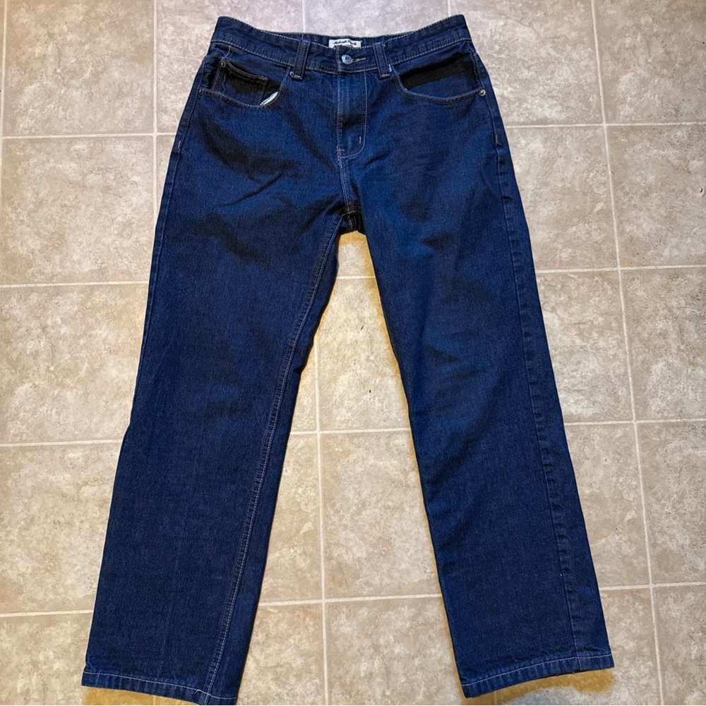 Y2K Alblanche New York raw indigo dark relaxed straight denim jeans
